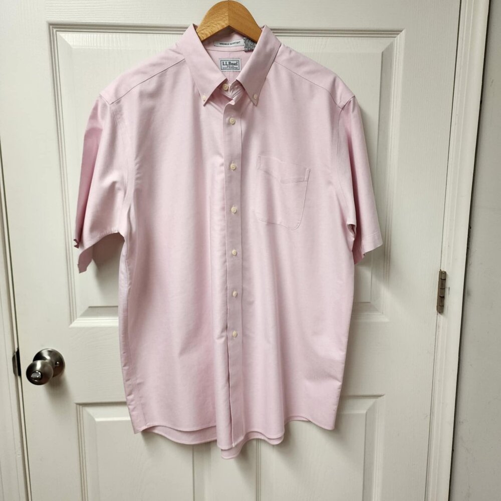L.L Bean Men's Wrinkle Free Light Pink Pinpoint Oxford Cloth Shirt, Size Large